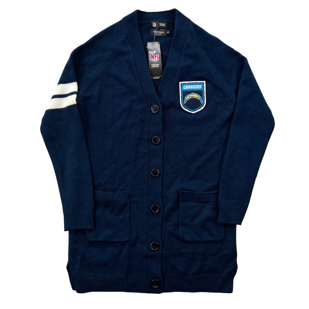 NEW Little Earth Chargers Letterman Cardigan Women S/M Blue Knit NFL Apparel